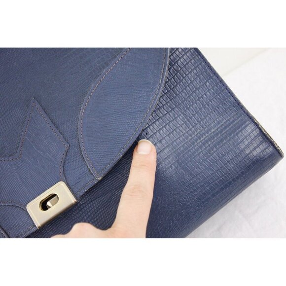 Vintage blue leather crossbody purse, snake imprint handbag two way handbag - Picture 5 of 10